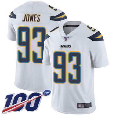 Los Angeles Chargers NFL Football Justin Jones White Jersey Men Limited #93 Road 100th Season Vapor Untouchable